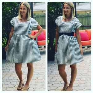 Navy & white striped baby doll dress